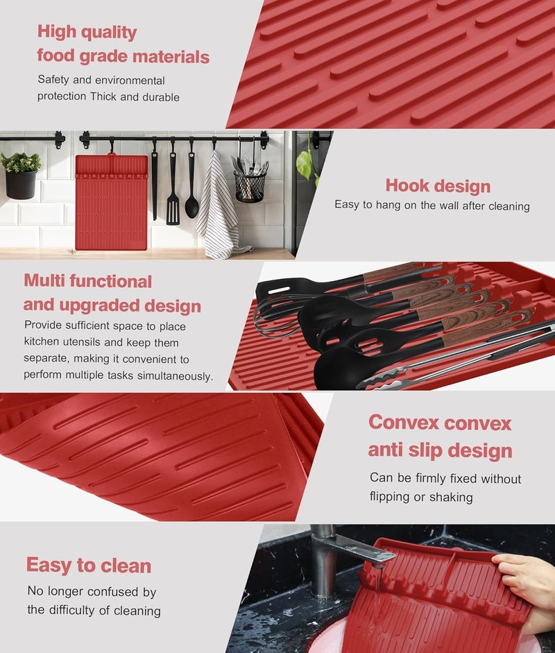 Uozuke Silicone Griddle Tools Mat for Blackstone - Large Silicone Spatula Mat with Drip Pad - Griddle Mats BBQ Grill Accessories - Side Shelf Mats Grill Pad for Blackstone Griddles Accessories (red) - Image 5
